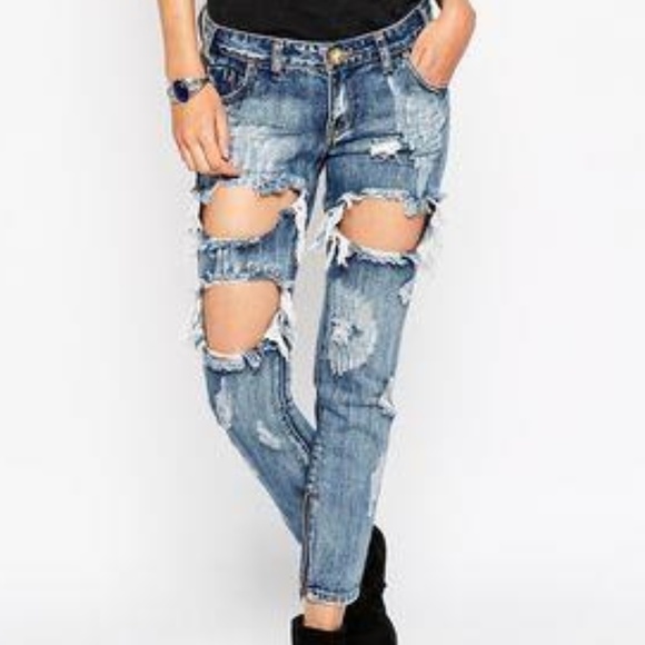 One Teaspoon Denim - ONE TEASPOON Trashed Free Birds Cropped Jeans